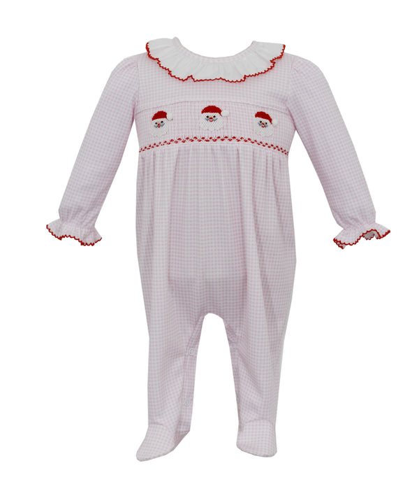 452G2 Girl Santa Face Smock Romper - Born Childrens Boutique