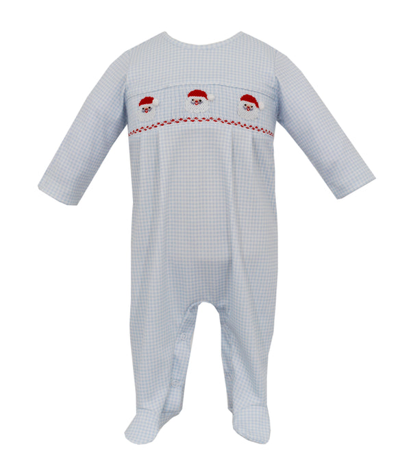 452I2 Boy Santa Face Smock Romper - Born Childrens Boutique
