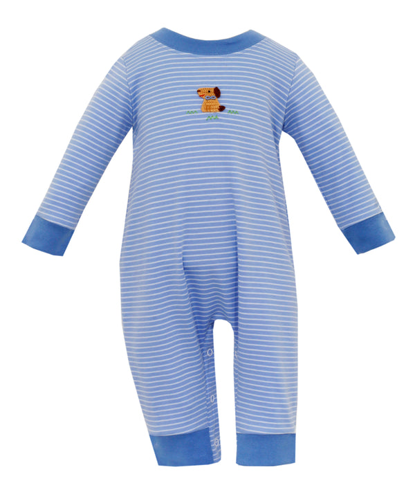 Boy Long Bubble Peri Blue Stripe Puppy - Born Childrens Boutique