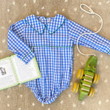 Long Sleeve Bradford Bubble Barbados Blue Gingham With Kiawah Kelly Green - Born Childrens Boutique