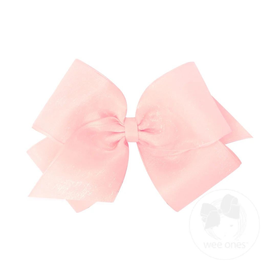 Wee Ones Light Pink Organza Overlay Grosgrain Bow - Born Childrens Boutique