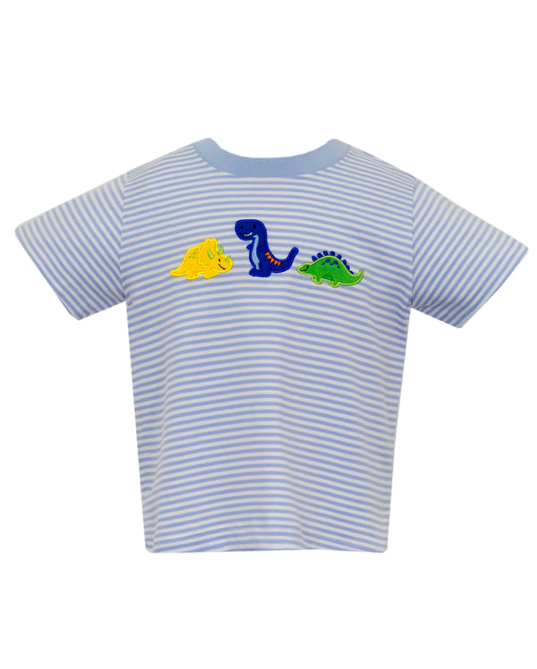 Dinosaurios Lt. Blue Stripe Boy Tee - Born Childrens Boutique