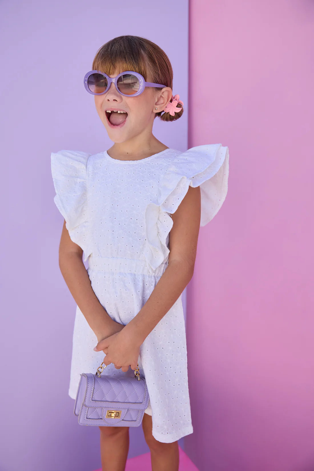 Sadie Dress - White Trellis Jacquard - Born Childrens Boutique