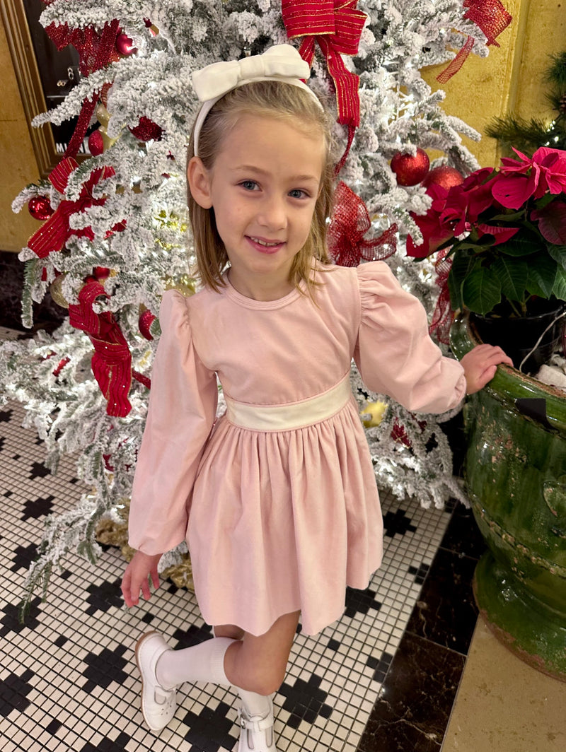 Pre-Order Blissful Band Dress LS - Pink Velvet - Born Childrens Boutique