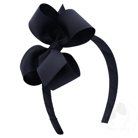 Wee Ones Med Bow Headband Navy - Born Childrens Boutique