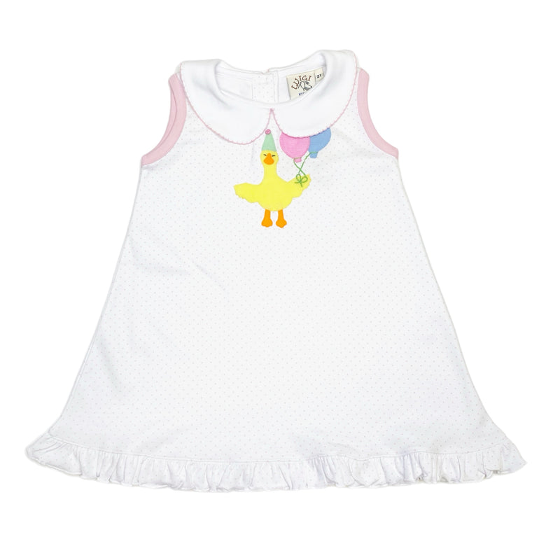IDD320P Party Duck App Baby Pink Dot Dress - Born Childrens Boutique