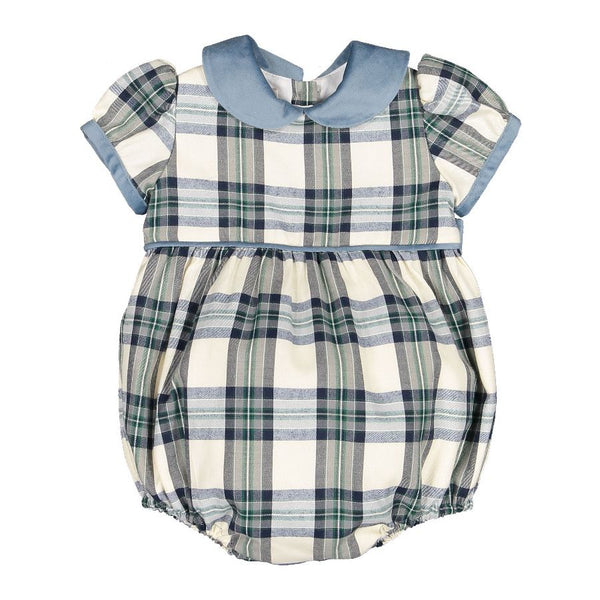 Pre-Order Stone Tartan Romper - Born Childrens Boutique