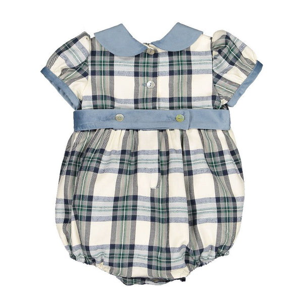 Pre-Order Stone Tartan Romper - Born Childrens Boutique