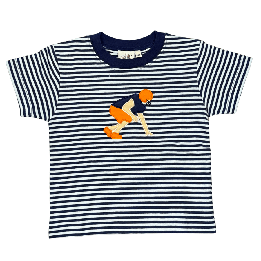 Boy SS Football Lineman Shirt Dk Royal Stripe - Born Childrens Boutique
