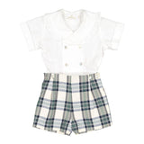 Pre-Order Stone Tartan Boy Set - Born Childrens Boutique