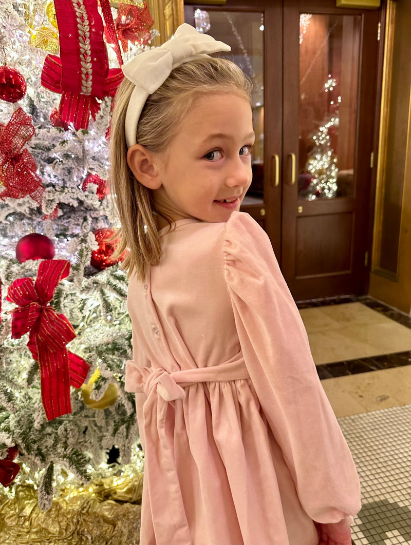 Pre-Order Blissful Band Dress LS - Pink Velvet - Born Childrens Boutique