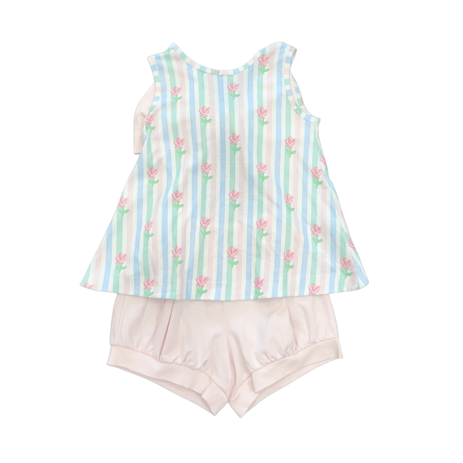 Lottie Banded Short Set - Floral Pastel Stripe - Born Childrens Boutique