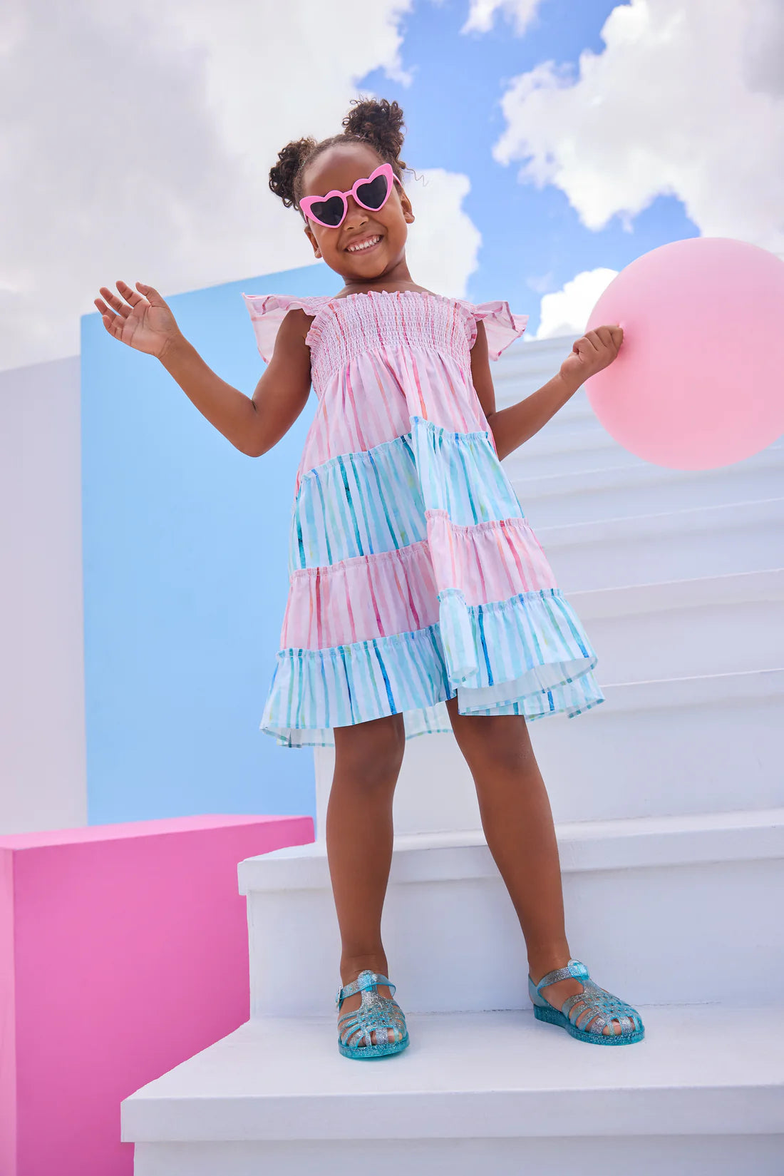 Twirl Dress - Watercolor Multi Stripe - Born Childrens Boutique