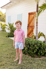 Prim & Proper Polo Parrot Cay Coral Stripe With Buckhead Blue Stork - Born Childrens Boutique