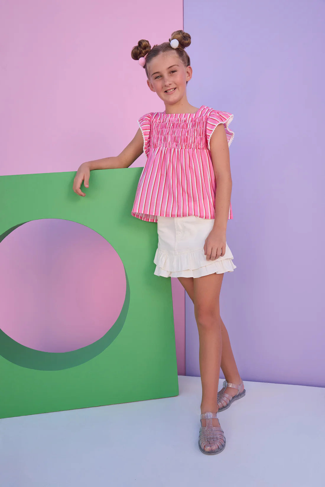 Denim Mini Skirt - Ivory - Born Childrens Boutique