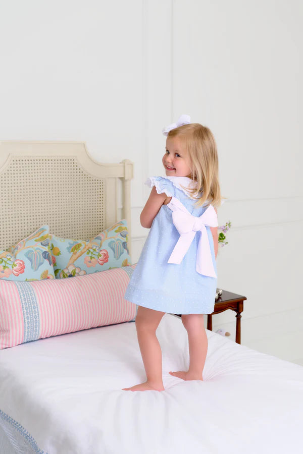 Franny Frock - Sarasota Sky Dallas Dot with Worth Avenue White - Born Childrens Boutique