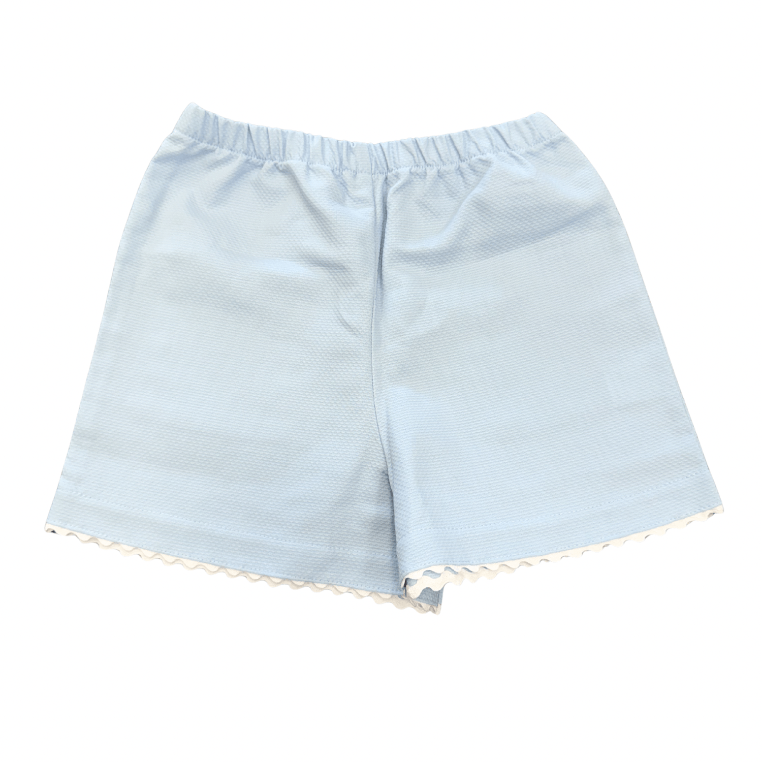 Blue Pique with White Ric Rac Two Pocket Short - Born Childrens Boutique
