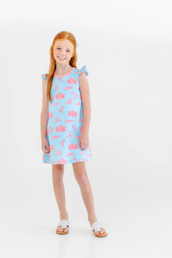 Angel Sleeve Polly Play Dress - Parrot Cay Canopy with Sandpearl Pink - Born Childrens Boutique