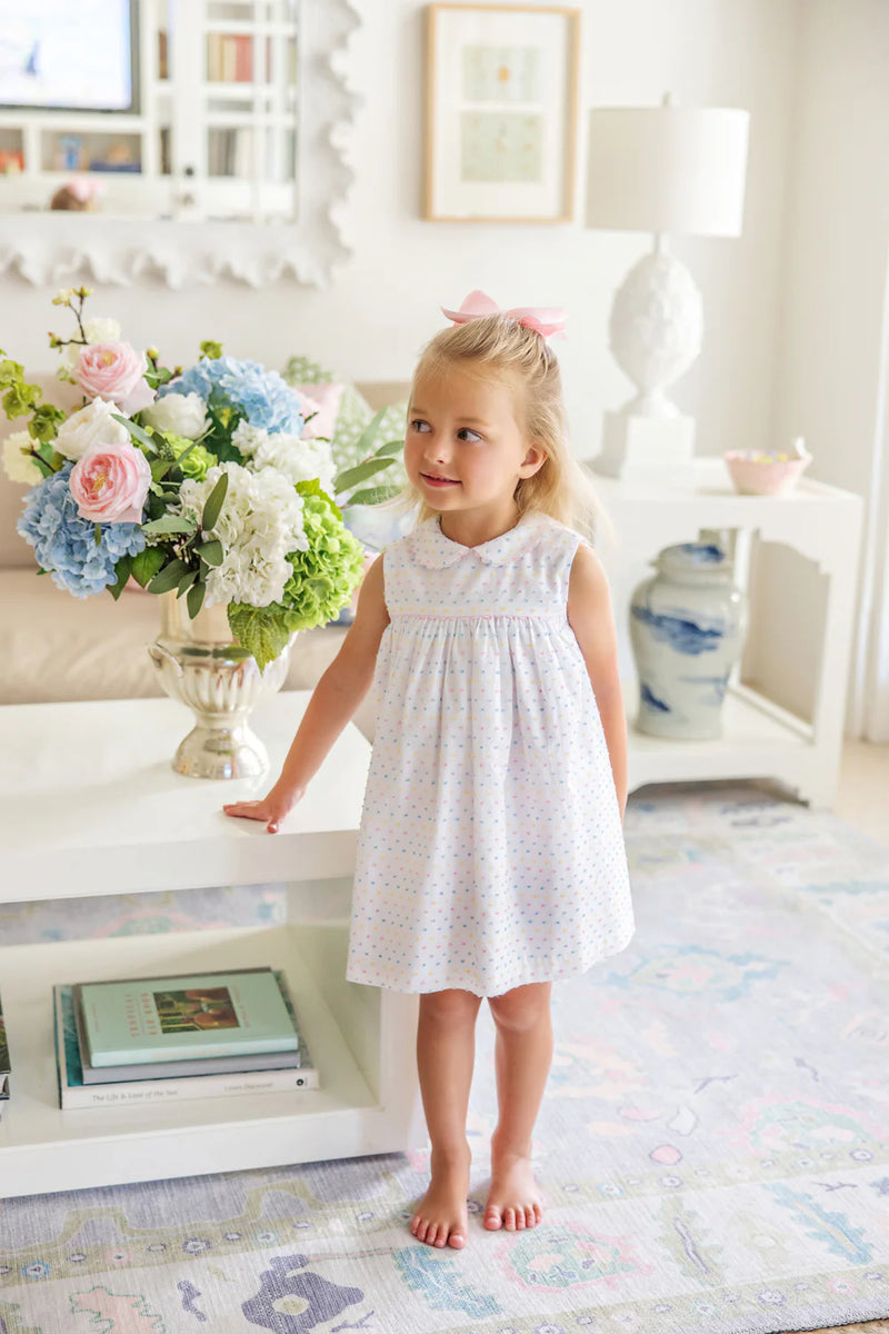 Sleeveless Mary Dal Dress Worth Avenue White With Pastel Dallas Dot - Born Childrens Boutique