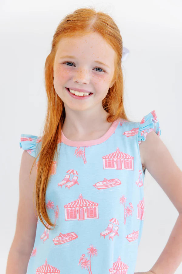 Angel Sleeve Polly Play Dress - Parrot Cay Canopy with Sandpearl Pink - Born Childrens Boutique