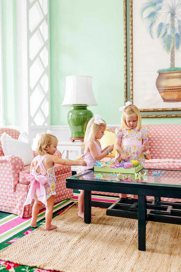 Sisi Sunsuit - Boca Grande Begonia with Hamptons Hot Pink Pique Stripe - Born Childrens Boutique