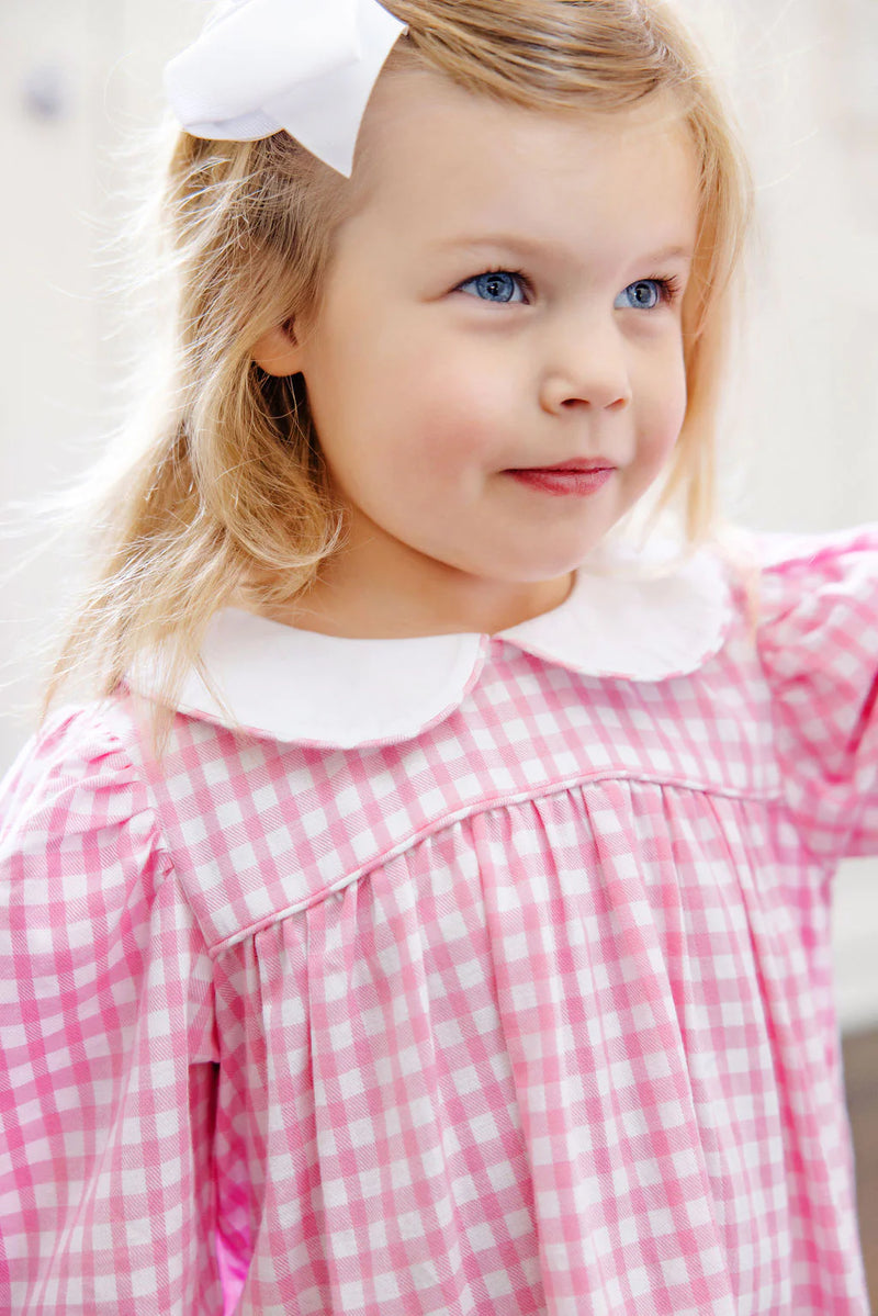 Long Sleeve Maerin Fitz Frock Hamptons Hot Pink Gingham - Born Childrens Boutique