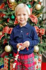 Long Sleeve Prim & Proper Polo Nantucket Navy With Richmond Red Stork - Born Childrens Boutique
