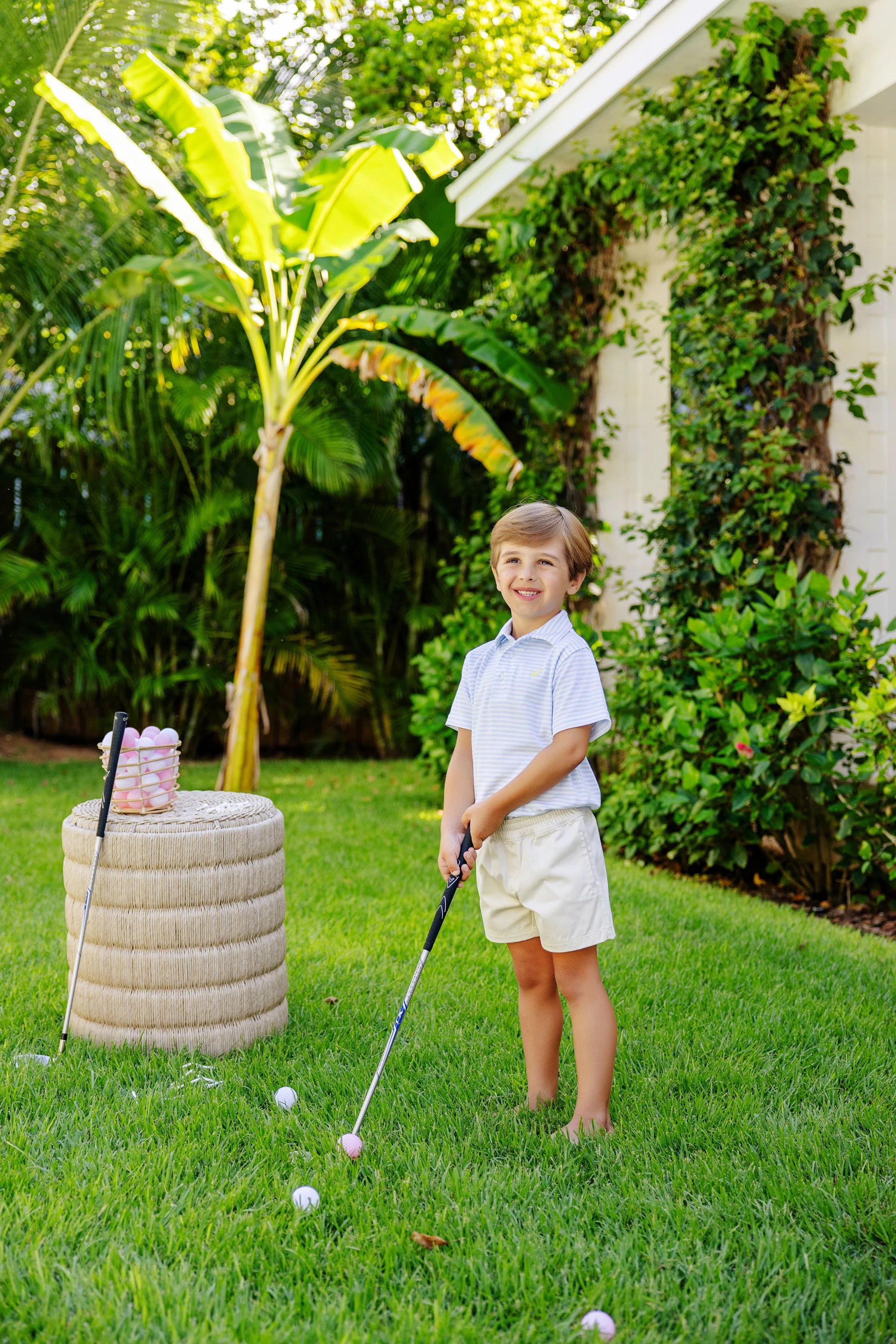 Prim & Proper Polo - Buckhead Blue Stripe with Seaside Sunny Yellow Stork - Born Childrens Boutique