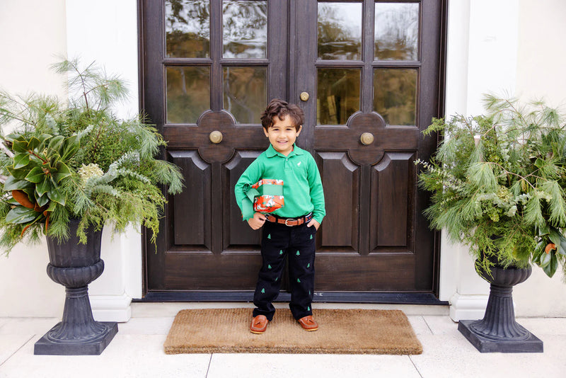 Long Sleeve Prim & Proper Polo Kiawah Kelly Green With Worth Avenue White Stork - Born Childrens Boutique
