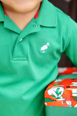 Long Sleeve Prim & Proper Polo Kiawah Kelly Green With Worth Avenue White Stork - Born Childrens Boutique