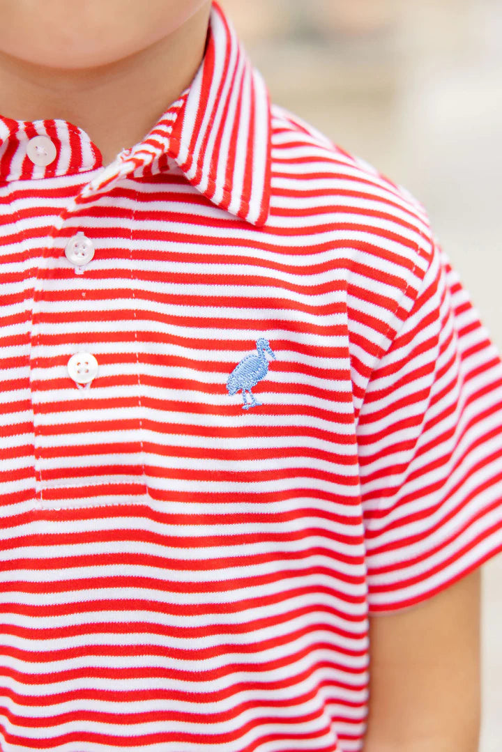 Prim Proper Polo SS - Richmond Red Stripe/Barb Blue - Born Childrens Boutique