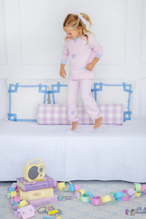 Gates Sweeney Sweatpants - Palm Beach Pink with Hearts - Born Childrens Boutique