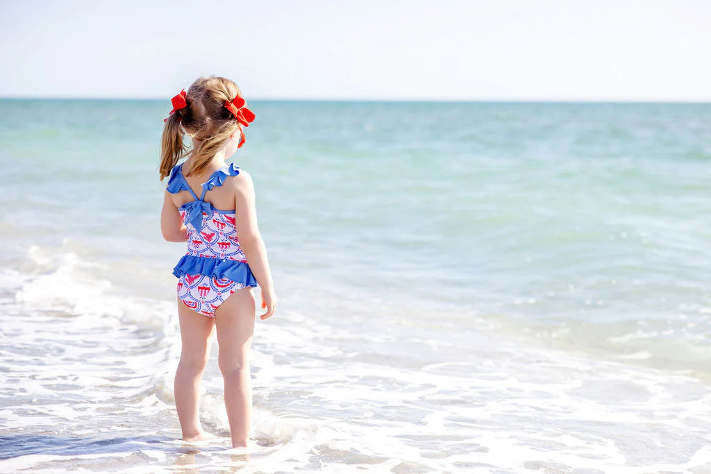 St. Lucia Swimsuit American Swag With Barbados Blue - Born Childrens Boutique