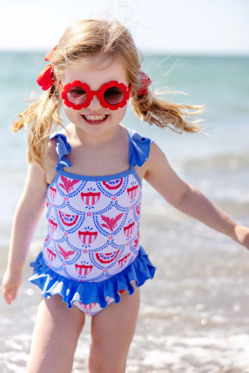 St. Lucia Swimsuit American Swag With Barbados Blue - Born Childrens Boutique