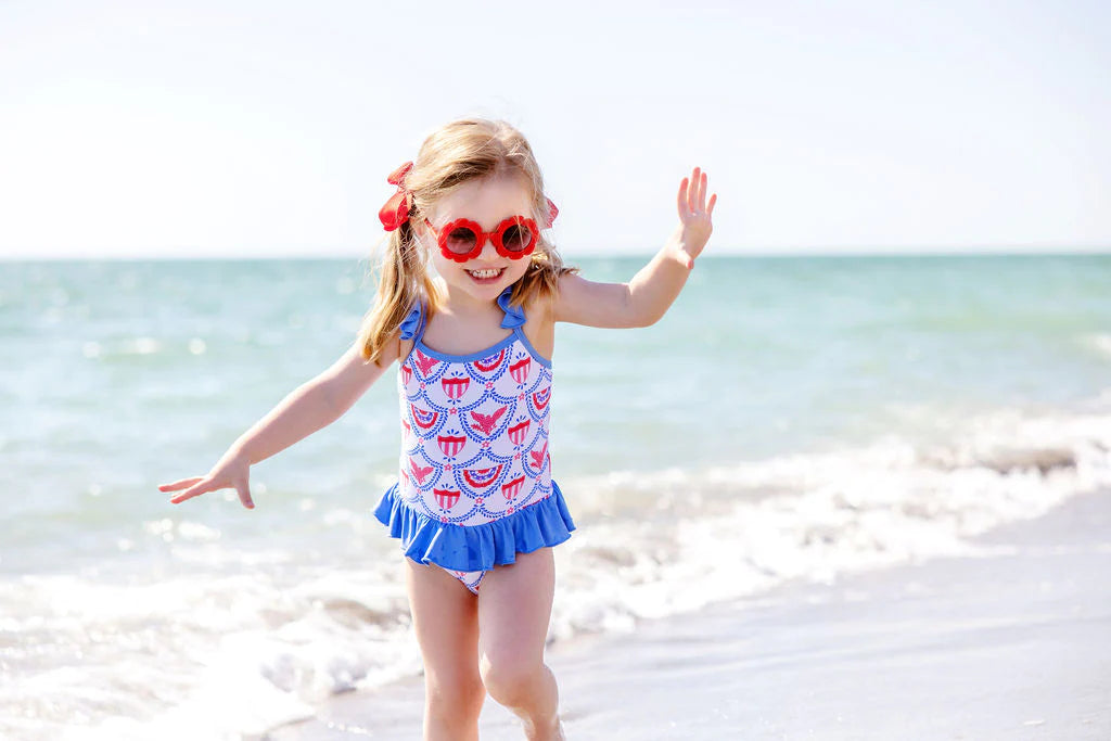 St. Lucia Swimsuit American Swag With Barbados Blue - Born Childrens Boutique