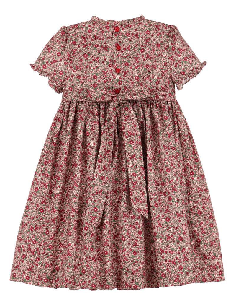 Cranberry Floral Smocked Dress Burgandy - Born Childrens Boutique