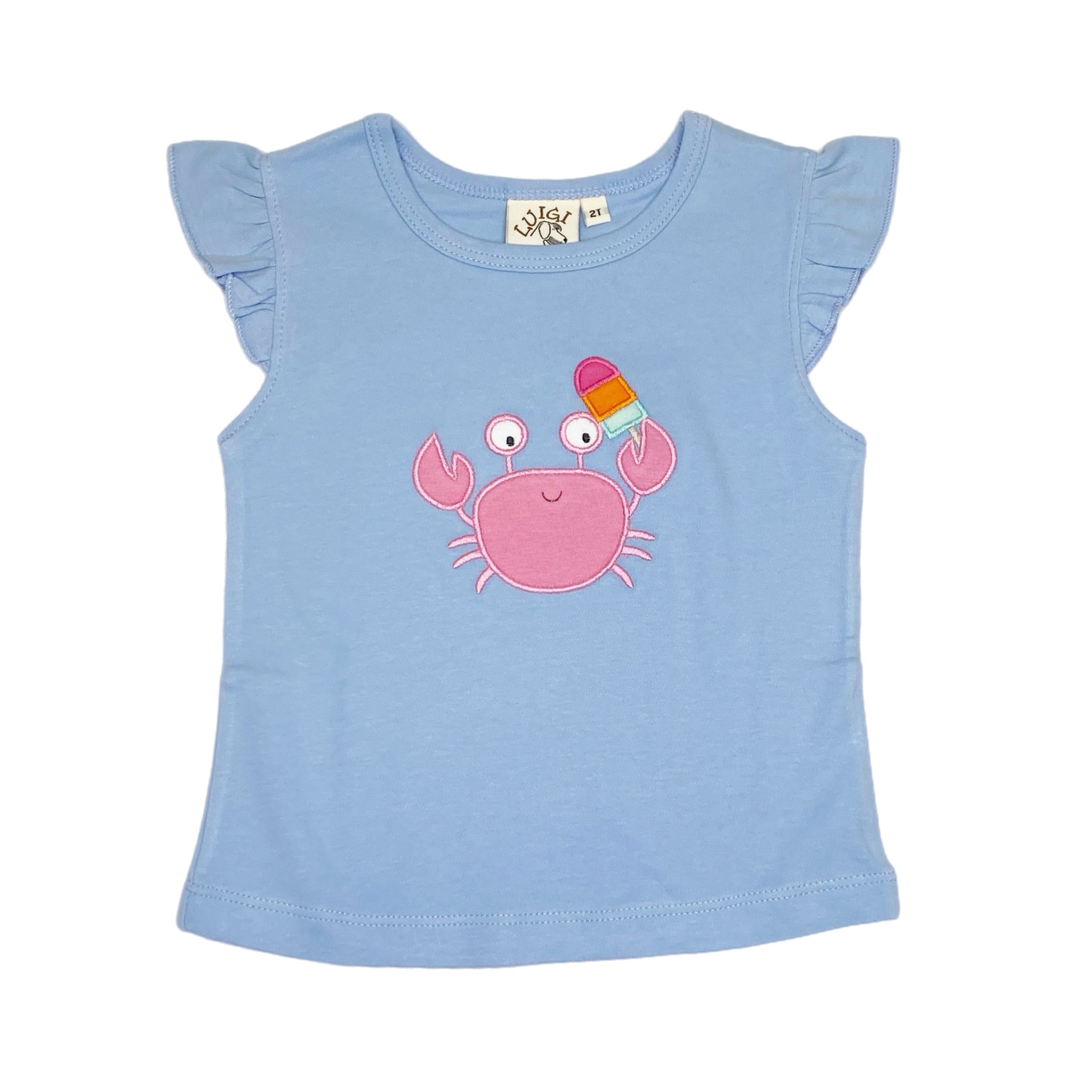 Girl Flutter Sleeve Shirt Crab with Popsicle - Born Childrens Boutique