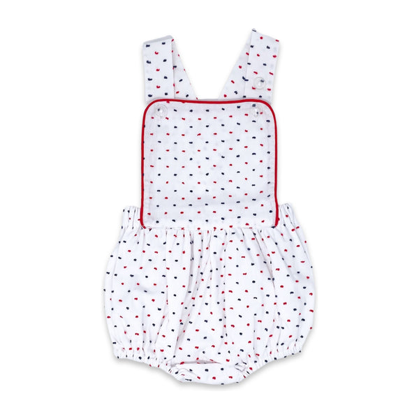 Arthur Apron - Navy and Red Swiss Dot