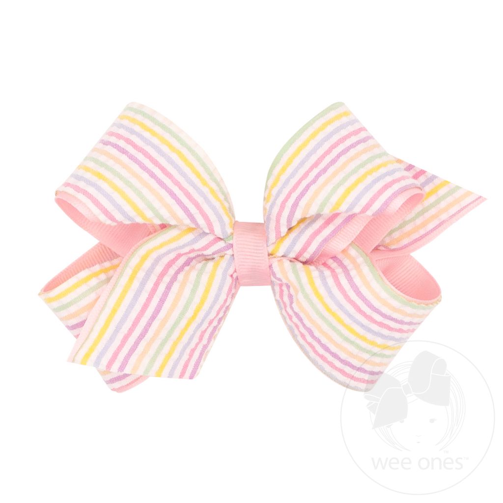 Wee Ones Multi Genuine Seersucker Fabric Grosgrain Overlay Hair Bow - Born Childrens Boutique
