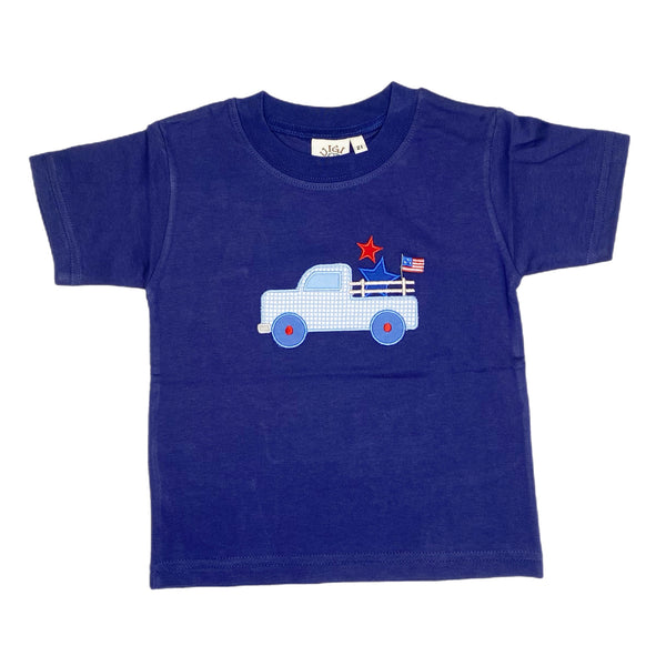 T001 Dk Royal Truck w/ Flag & Stars S/S Shirt - Born Childrens Boutique