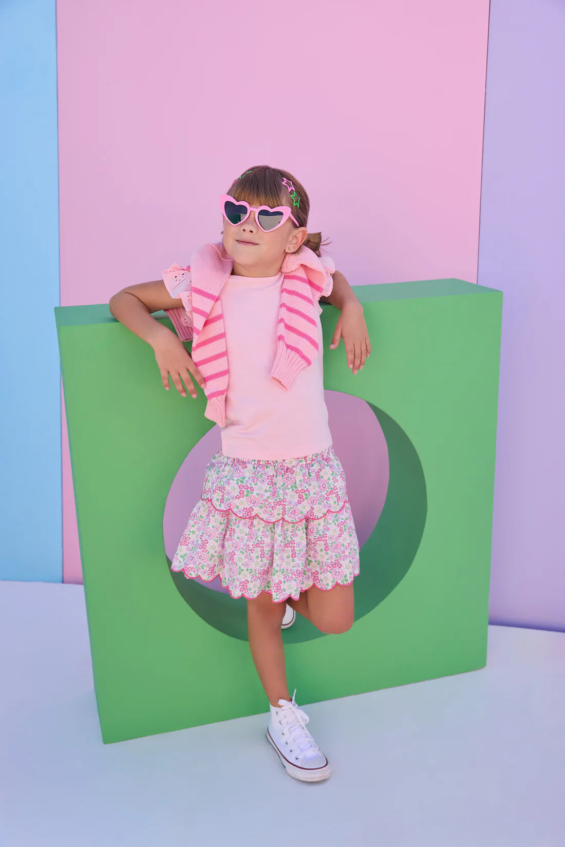 Two Tiered Skort - Pink Bloomsbury Blossoms - Born Childrens Boutique