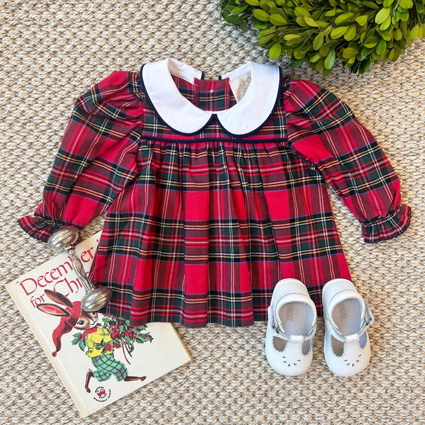 Long Sleeve Maerin Fitz Frock Society Prep Plaid With Worth Avenue White And Nantucket Navy - Born Childrens Boutique