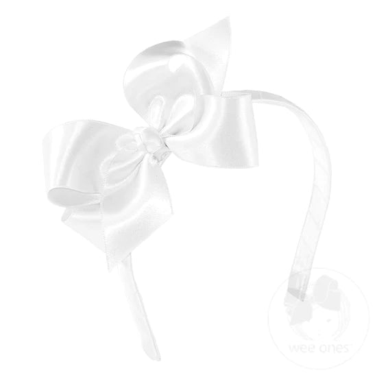 Wee Ones White Satin Bow Headband - Born Childrens Boutique