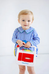 Long Sleeve Bradford Bubble Barbados Blue Gingham With Kiawah Kelly Green - Born Childrens Boutique