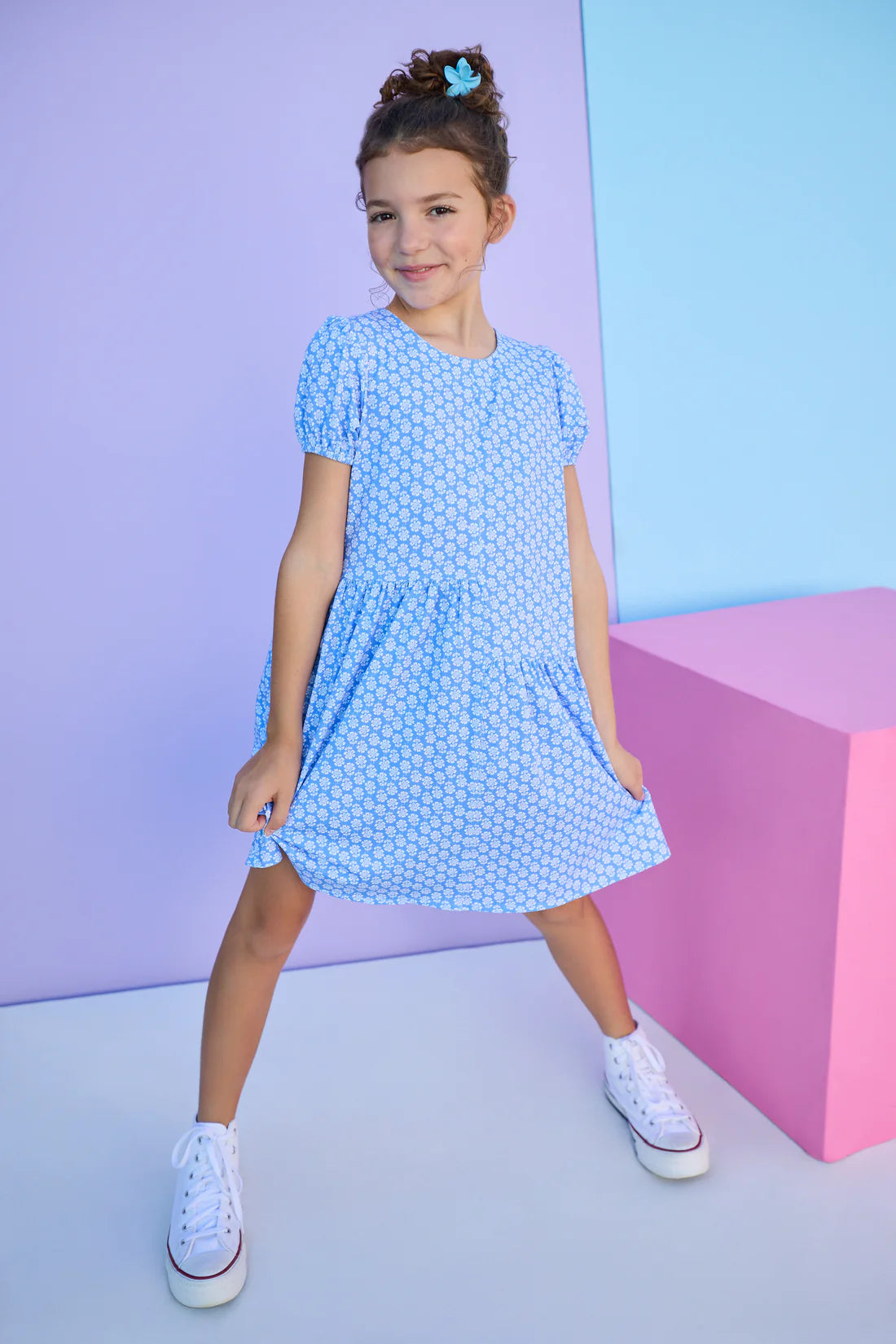 Phillipa Dress - Periwinkle Block Print - Born Childrens Boutique