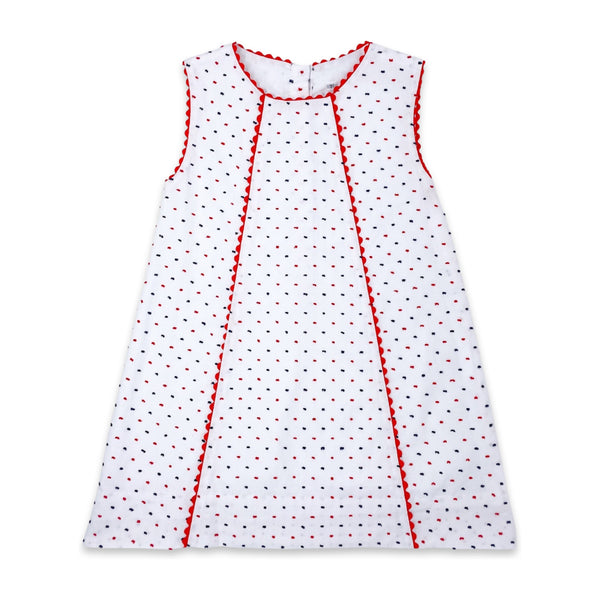 Amelia Aline Dress - Navy and Red Swiss Dot - Born Childrens Boutique