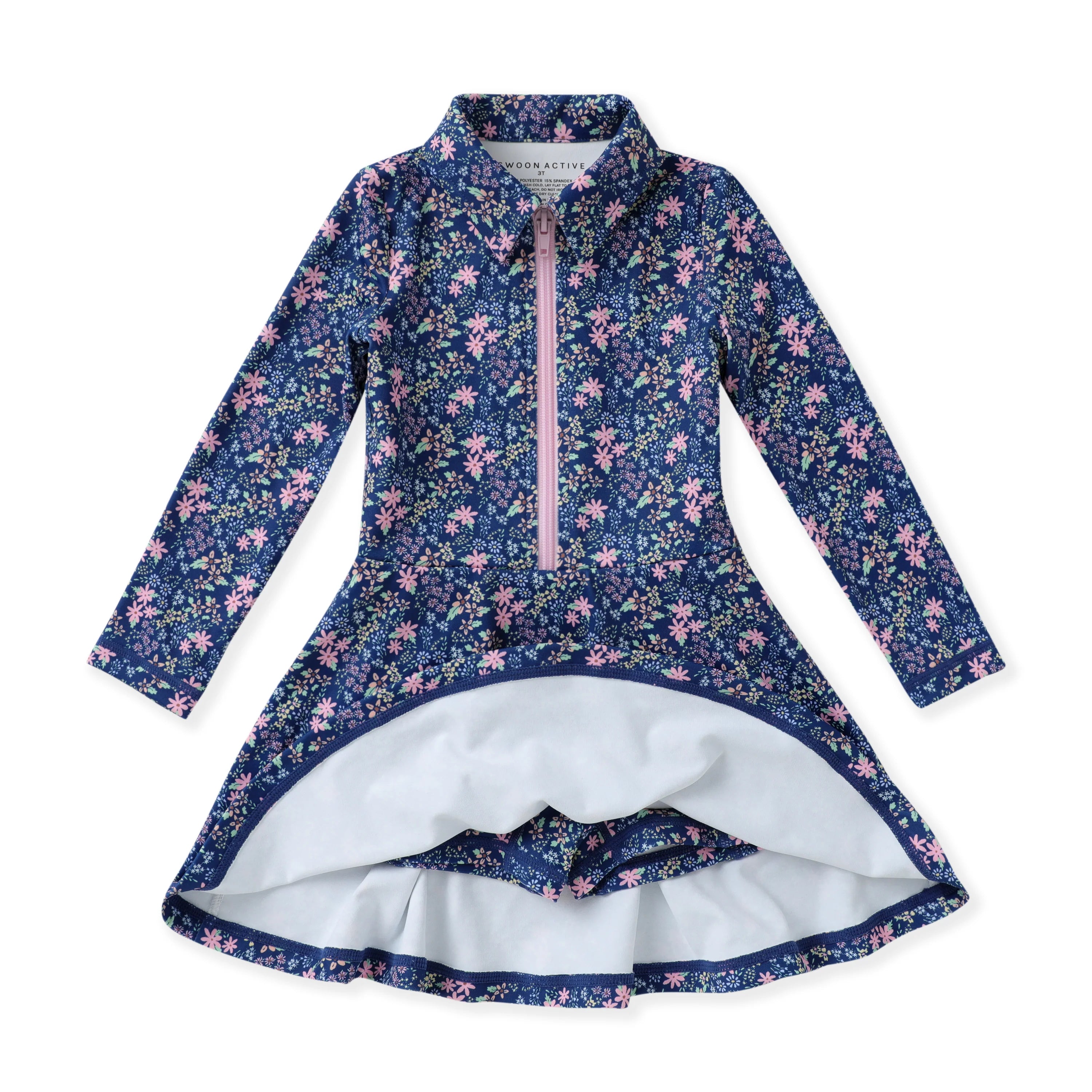 Navy Ditsy Floral LS Tennis Dress - Born Childrens Boutique