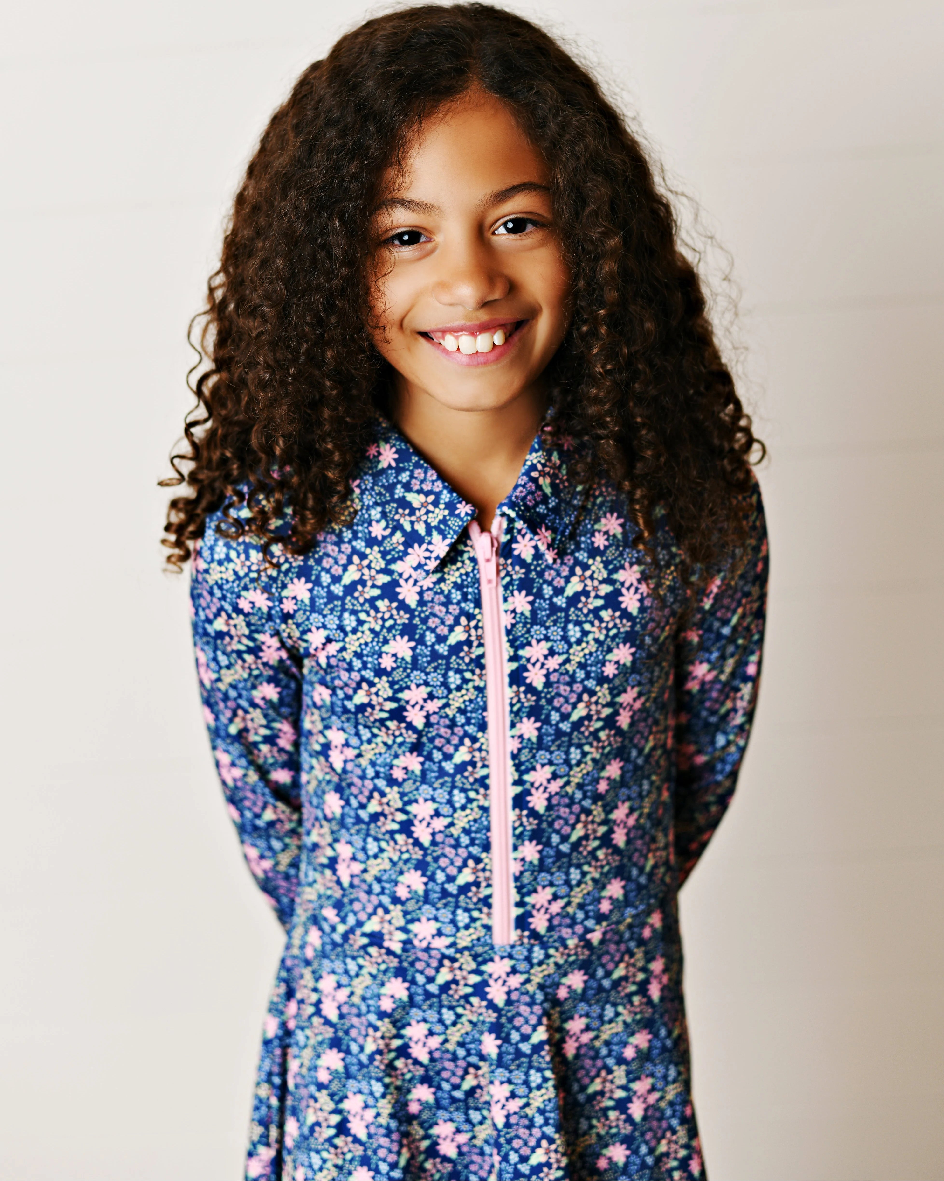 Navy Ditsy Floral LS Tennis Dress - Born Childrens Boutique
