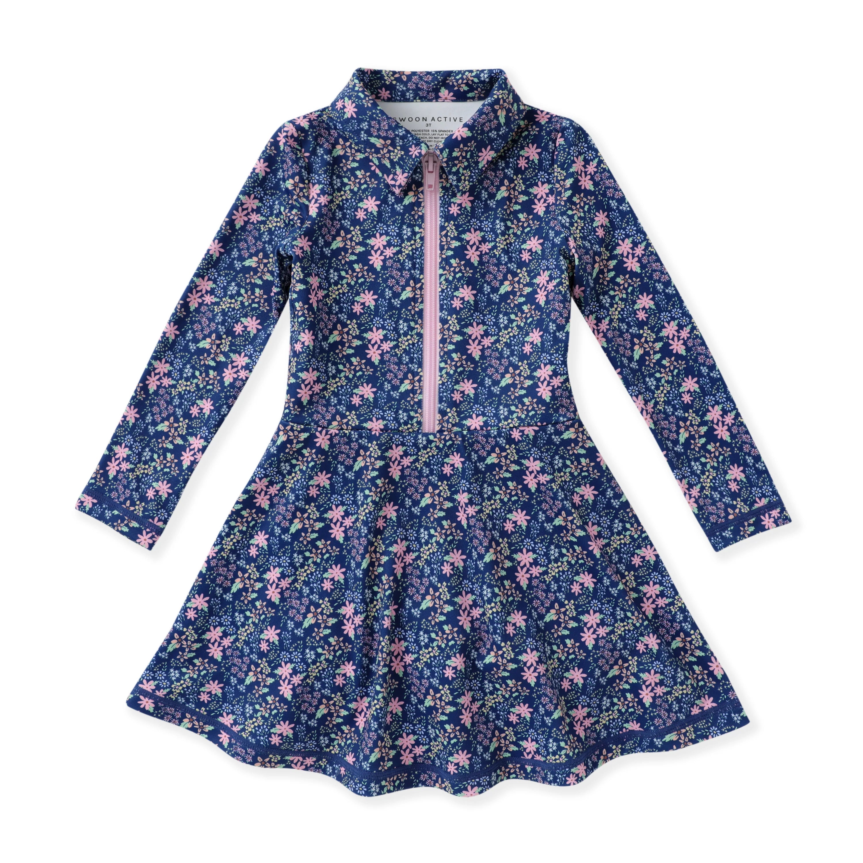 Navy Ditsy Floral LS Tennis Dress - Born Childrens Boutique
