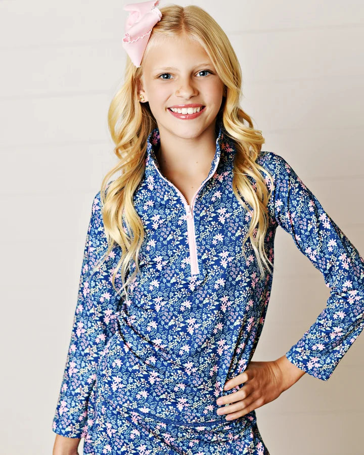 Navy Ditsy Floral Pull Over Top - Born Childrens Boutique